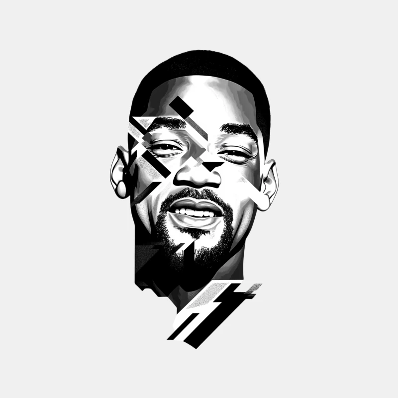 Geometric Black and White Portrait of Smiling Celebrity Actor Male Tank Top