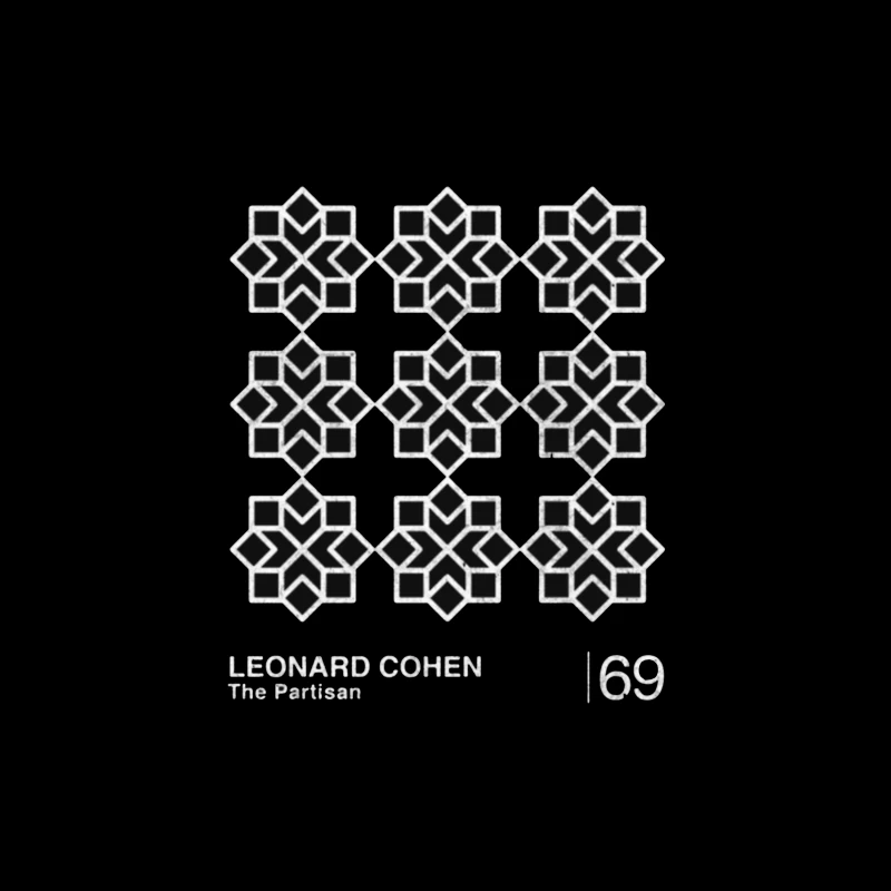 Leonard Cohen's "The Partisan" Minimalist Album Cover with Geometric Star Pattern Tapestry