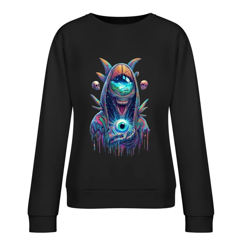 Surreal Cosmic Monster in Vibrant Colors Female Pullover Sweatshirt