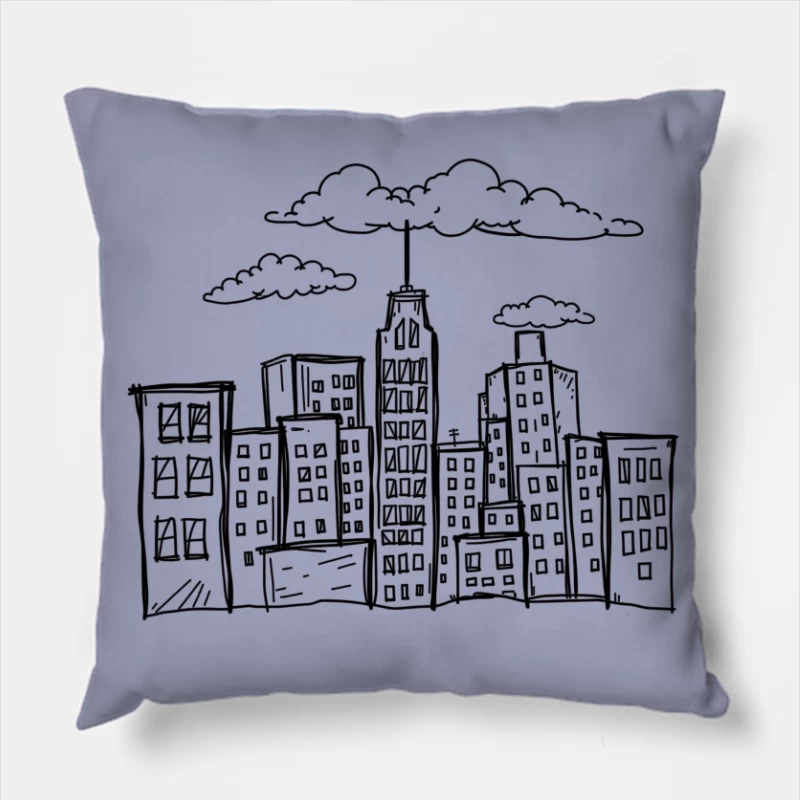 Artistic Doodle of a City Skyline Throw Pillow