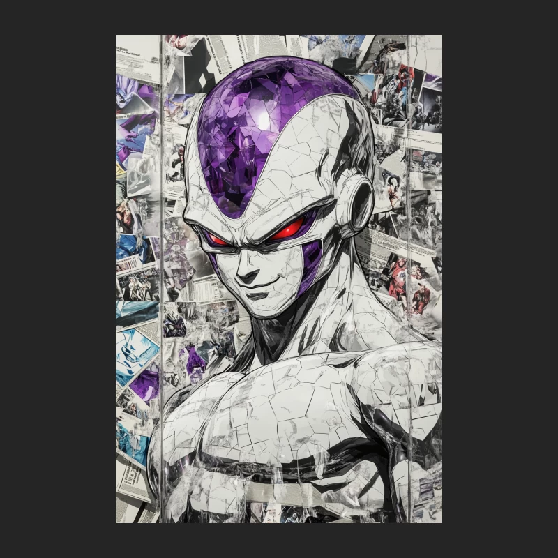 Iconic Dragon Ball Villain: Frieza Illustration Amidst Manga Pages Female Pullover Sweatshirt