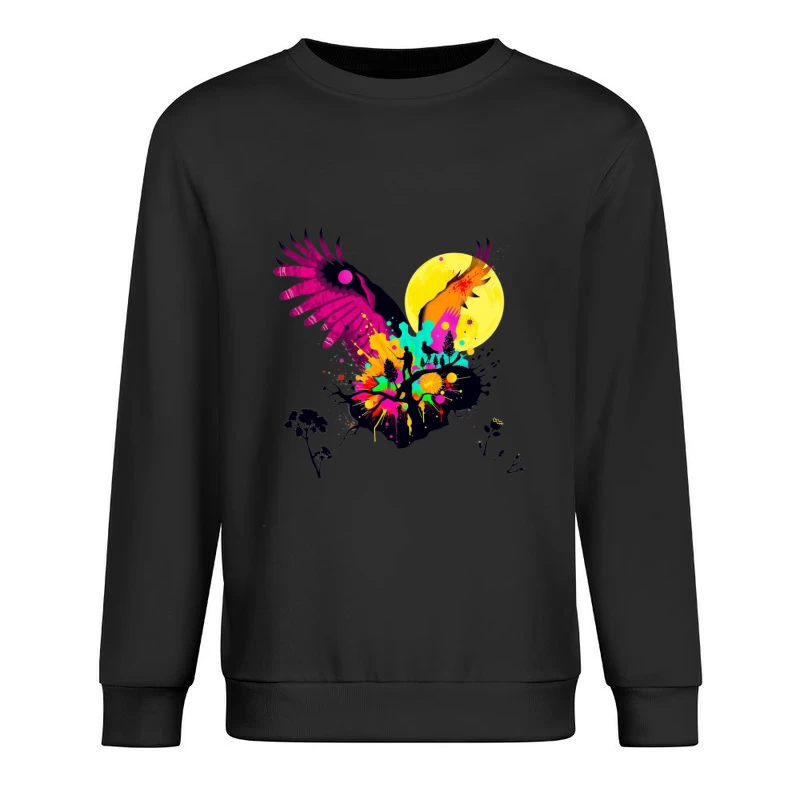 Vibrant Abstract Eagle Silhouette Under Moonlight Male Pullover Sweatshirt