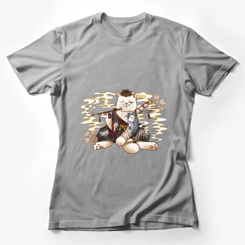 Samurai Katze mit Pfeife Damen T-Shirt