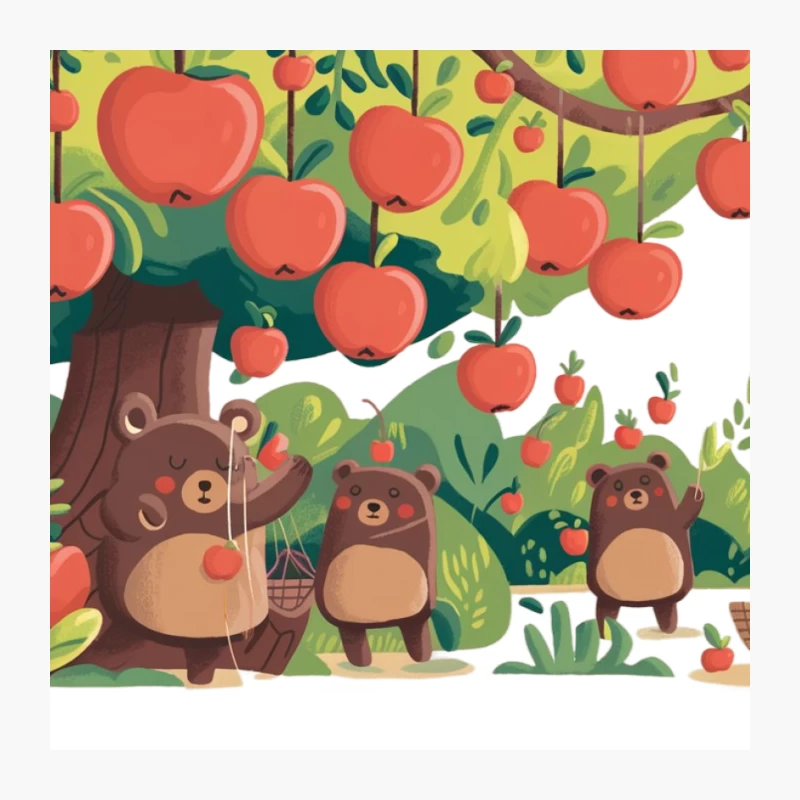 Cute Cartoon Bears Harvesting Apples in Whimsical Orchard Pin