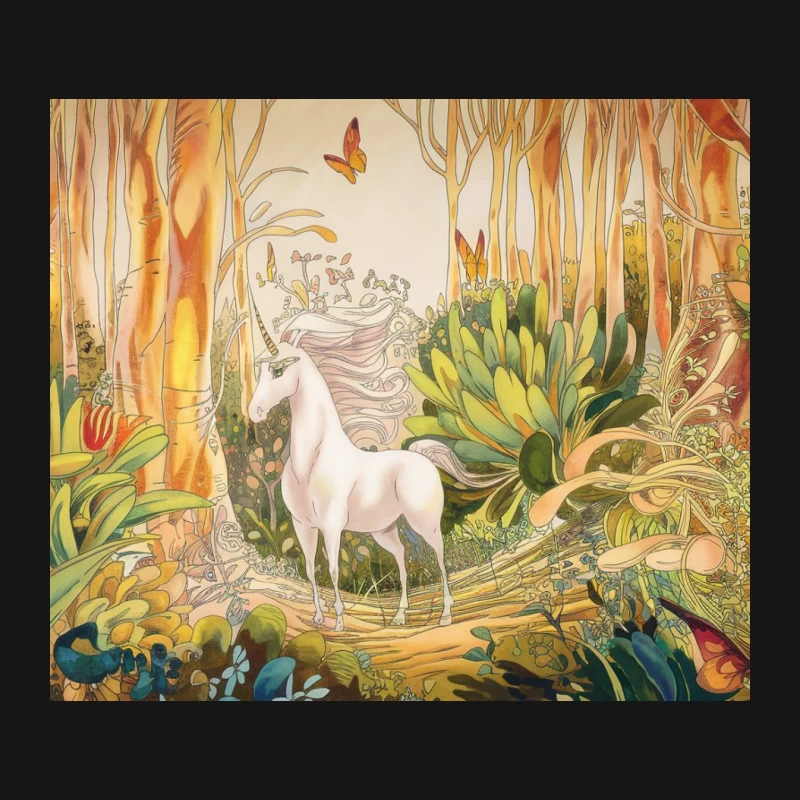 Magical Unicorn in Whimsical Fantasy Forest Mouse Pad