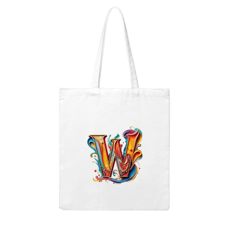 Ornate Colorful Typography: Decorative Letter W Design Cotton Tote Bag