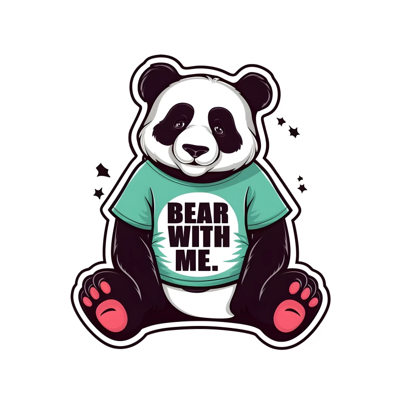 Cute Cartoon Panda Wearing "Bear With Me" T-Shirt Sticker Tapestry