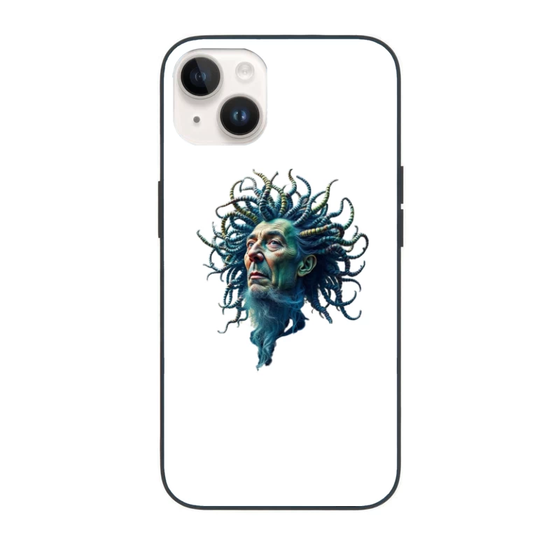 Surreal Medusa-Inspired Portrait with Blue Tentacles iPhone Case