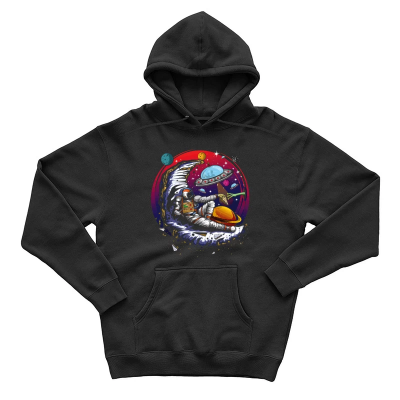 Pizza in the Cosmos: Delight for an Astronaut Male Pullover Hoodie