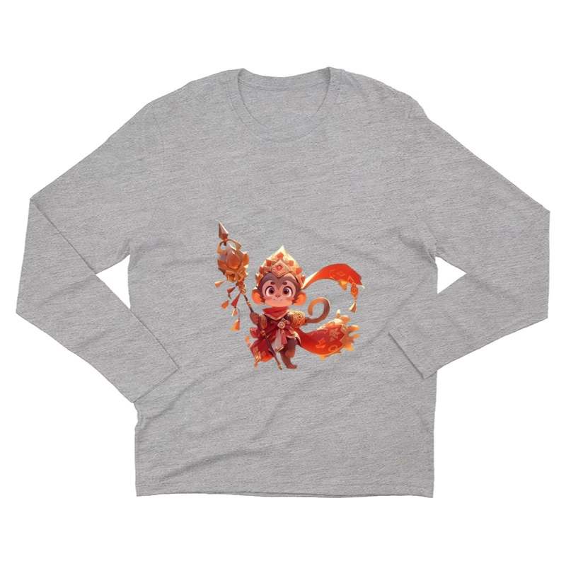 Guerrier singe mignon avec sceptre Homme Manches Longues T-Shirt
