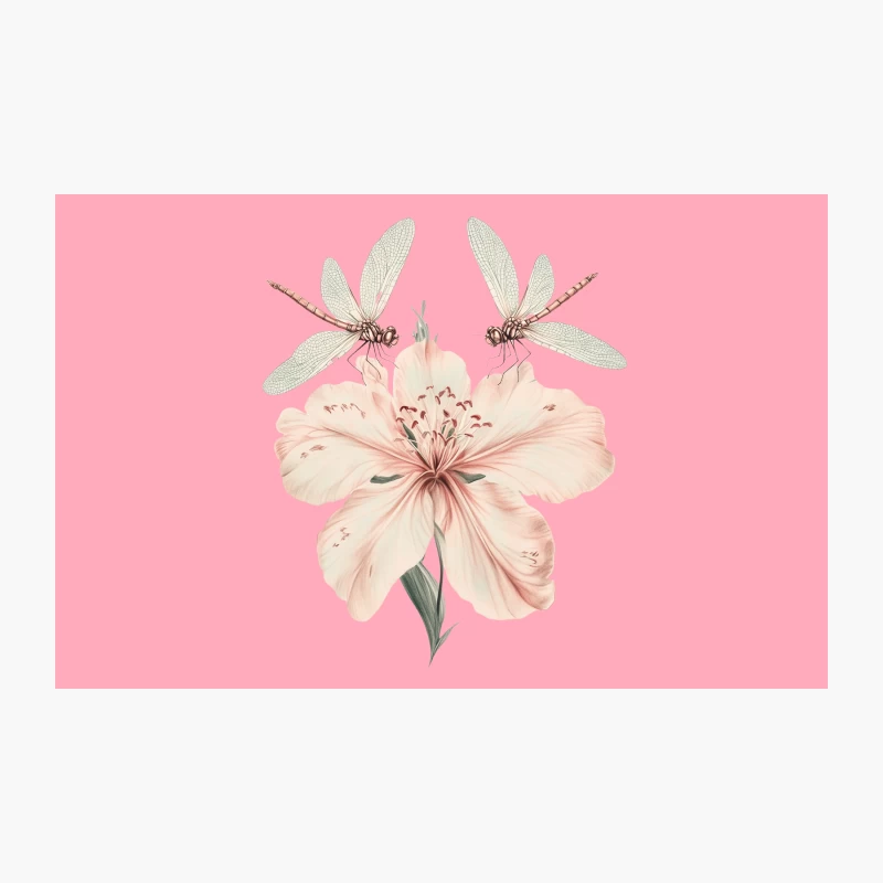Delicate Dragonflies Perched on Pastel Lily Illustration Travel Mug