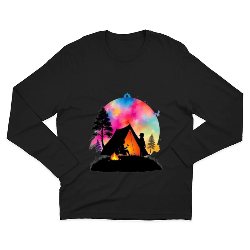 Magical Camping Night Under Colorful Aurora Sky Male Long Sleeve T-Shirt