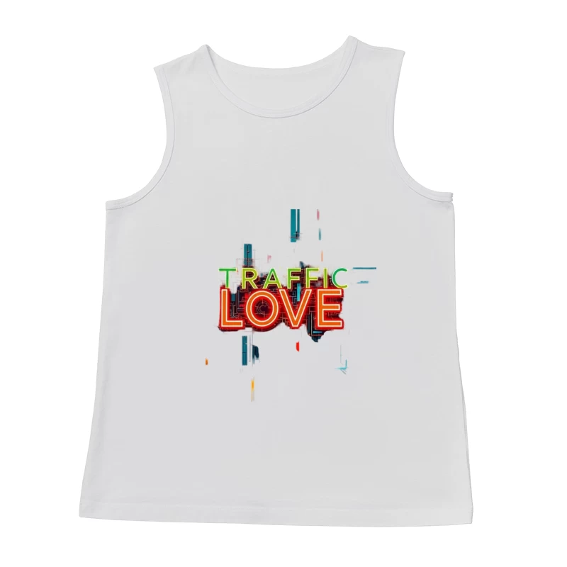 Neon Traffic Love Typography with Glitch Effect Male Tank Top