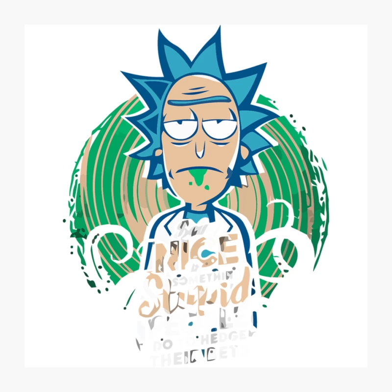 Spiky-Haired Cartoon Character with Bored Expression and Dripping Text Pin