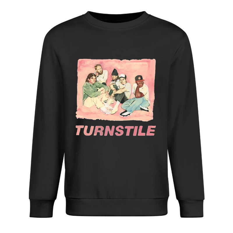 Watercolor Portrait of Hip Hop Group "Turnstile" Male Pullover Sweatshirt