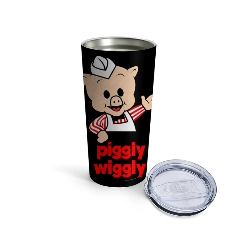 Piggly Wiggly Grocery Store Cartoon Pig Mascot Logo Travel Mug