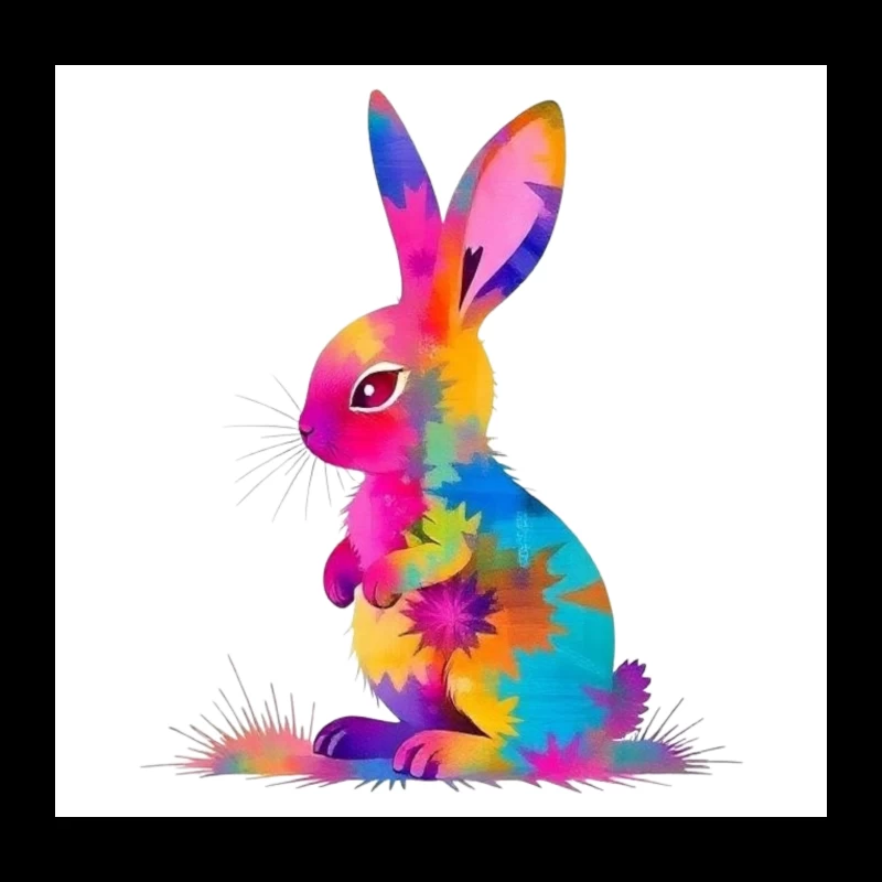 Vibrant Tie-Dye Watercolor Bunny Illustration Throw Pillow