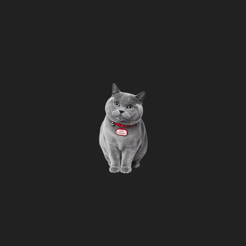 Grey British Shorthair Cat with Red Collar and Name Tag Bucket Hat