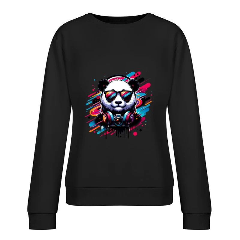 Cooler Panda mit Sonnenbrille und Kamera Damen Pullover Sweatshirt