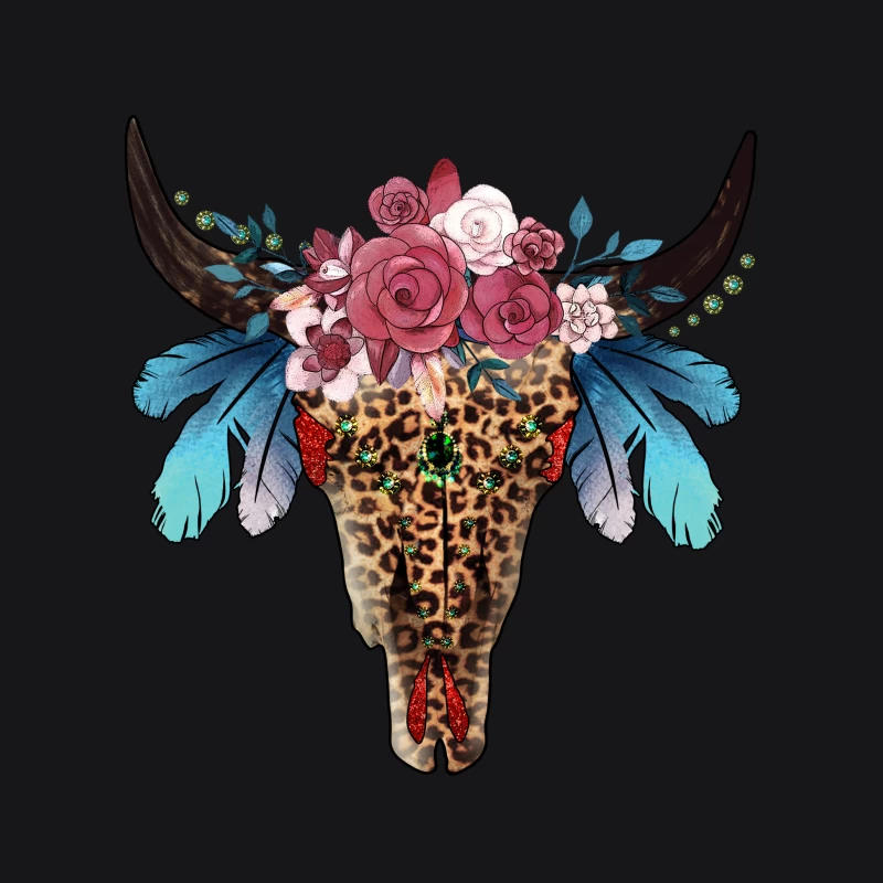 Verzierter Stierschädel mit Blumen und Federn Herren Pullover Hoodie