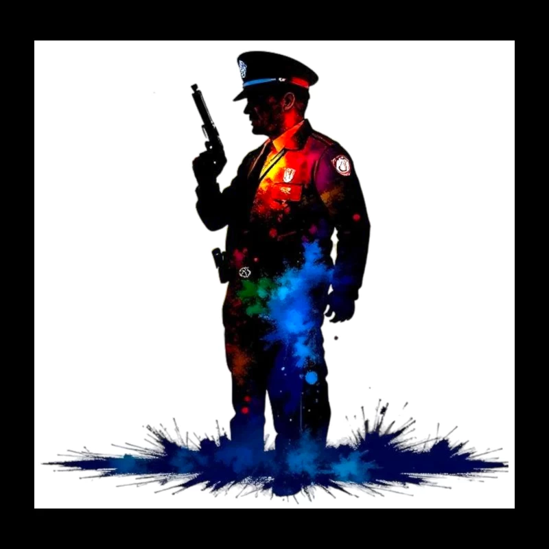 Artistic Watercolor Police Officer Silhouette Throw Pillow