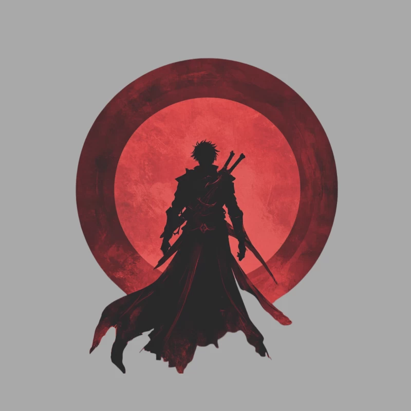 Silhouetted Samurai Warrior Against Crimson Moon Male Pullover Hoodie