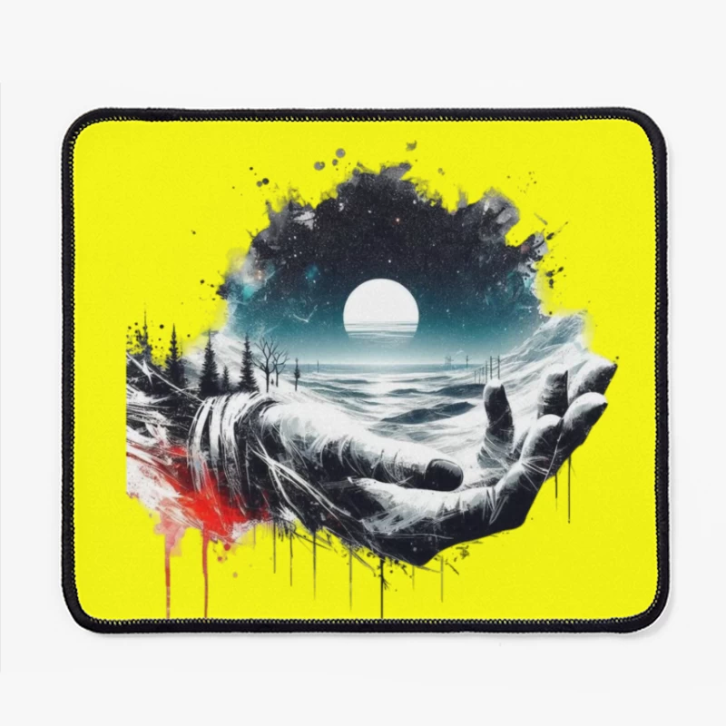 Surreal Cosmic Landscape with Hands Mouse Pad