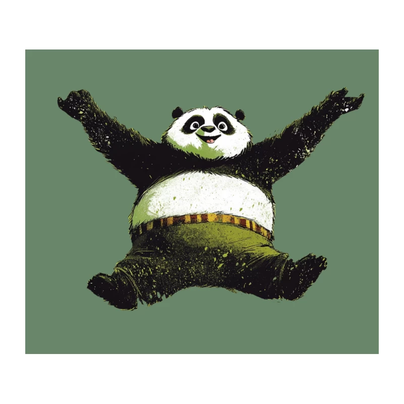 Joyful Cartoon Panda Jumping with Arms Raised Tapestry