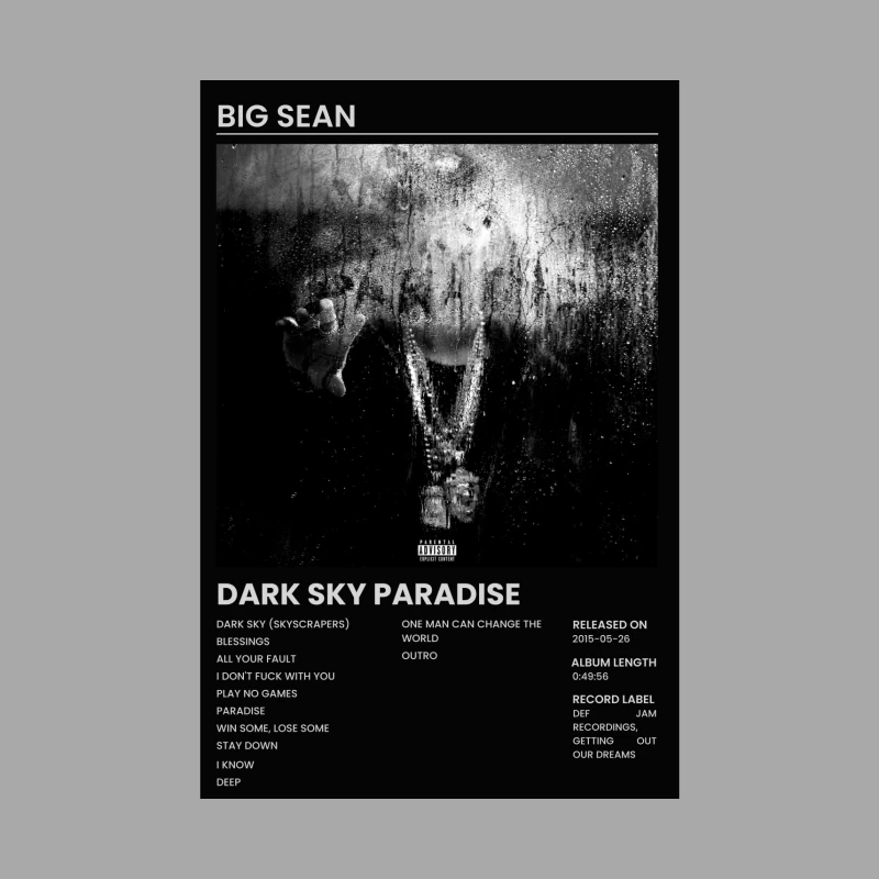 Big Sean's "Dark Sky Paradise" Hip Hop Album Cover with Tracklist Male Pullover Hoodie
