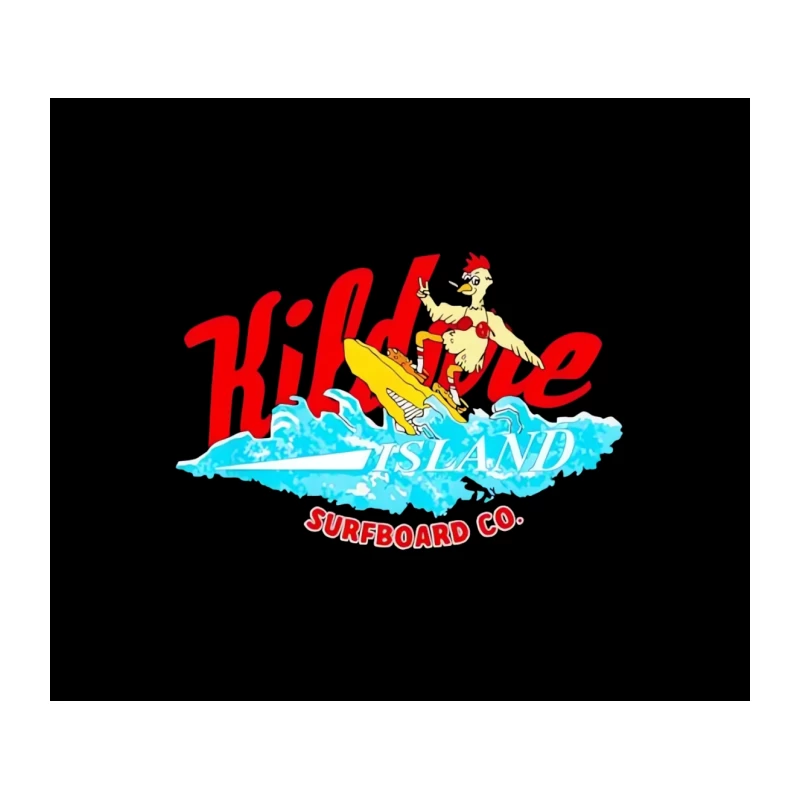 Kildare Island Surfboard Co: Cartoon Chicken Surfing Logo Tapestry