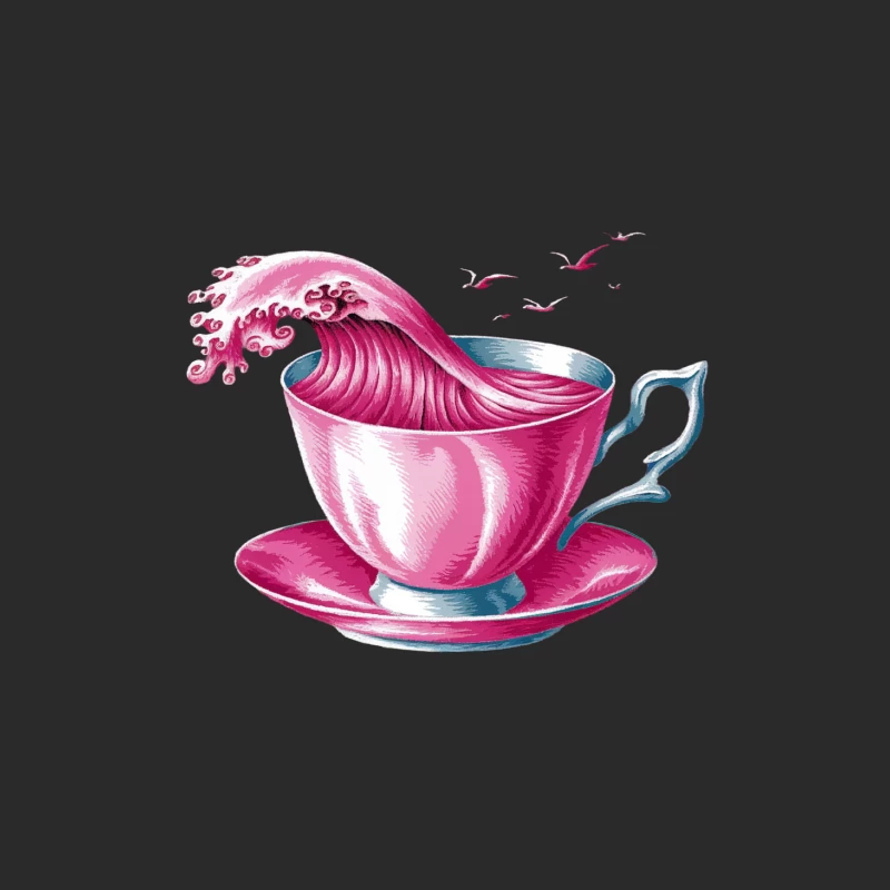 Surreal Pink Ocean Wave in Teacup Illustration Baseball Cap