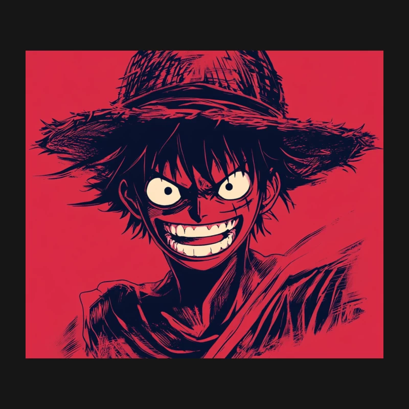 Grinning Straw Hat Anime Character on Red Background Mouse Pad