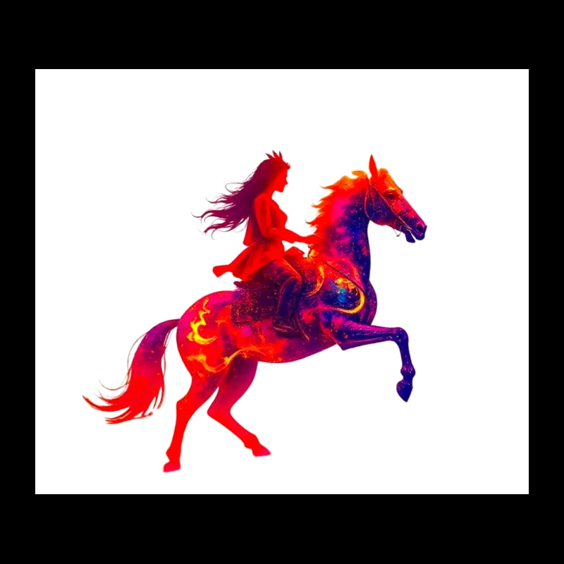 Mystical Red Horse and Rider Silhouette Fantasy Art Tapestry