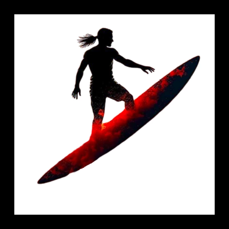 Dramatic Red Surfing Silhouette Art Pin