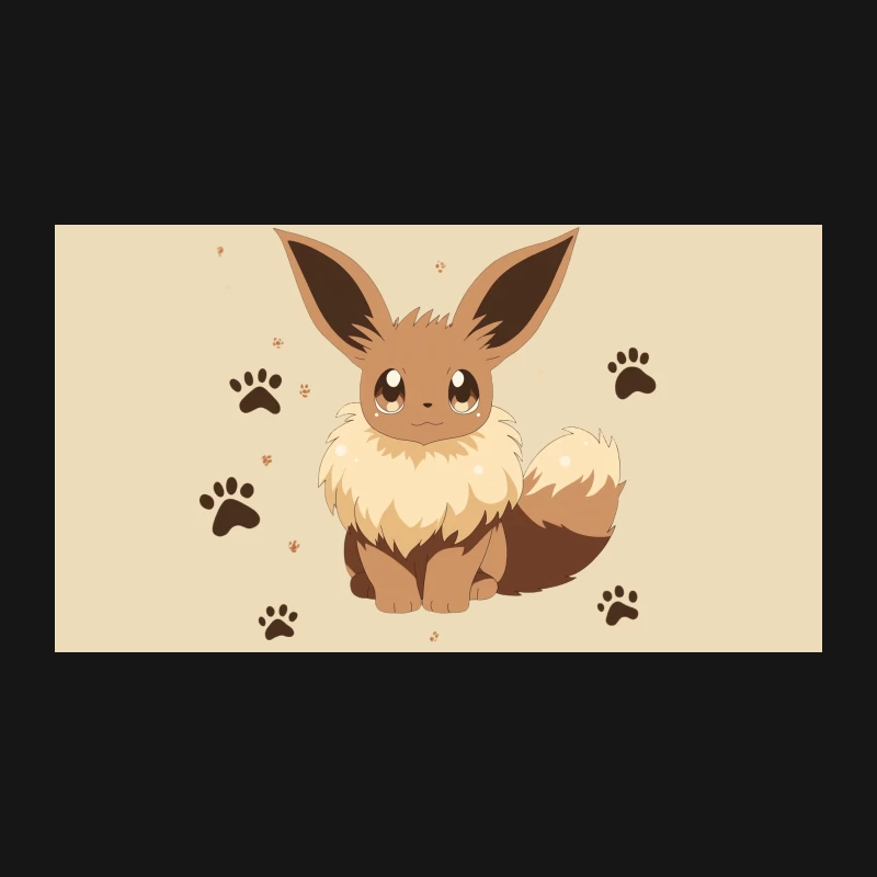 Adorable Eevee Pokemon with Paw Prints Desk Mat