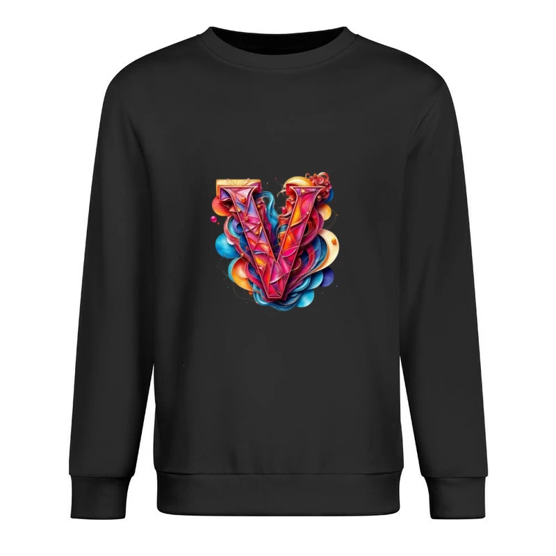 Vibrant Geometric Letter V with Abstract Swirls Male Pullover Sweatshirt