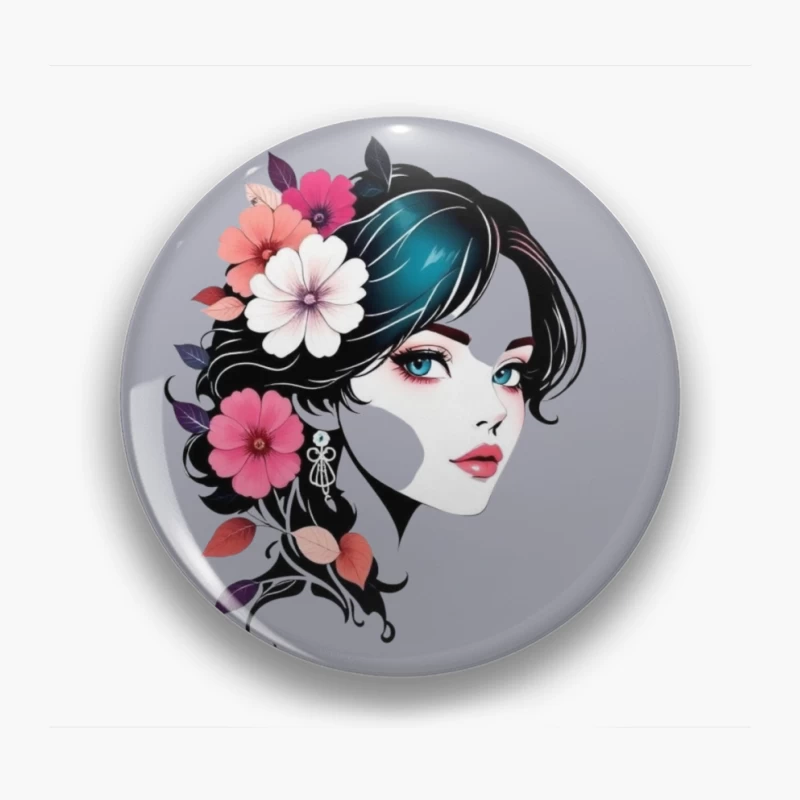 Elegant Floral Portrait with Turquoise Accents Pin