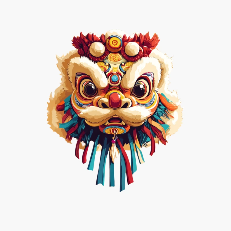 Vibrant Artistic Depiction of Traditional Chinese Lion Dance Mask Cotton Tote Bag