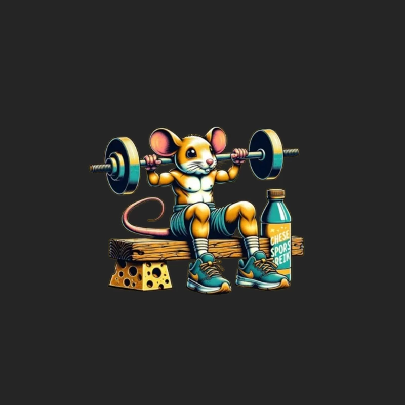 Buff Mouse's Weightlifting Workout with Cheese and Sports Drink Male Pullover Sweatshirt