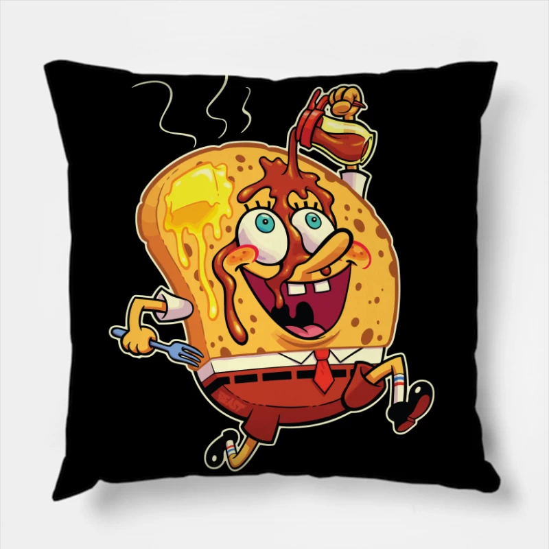 Excited Cartoon Slice of Toast Throw Pillow