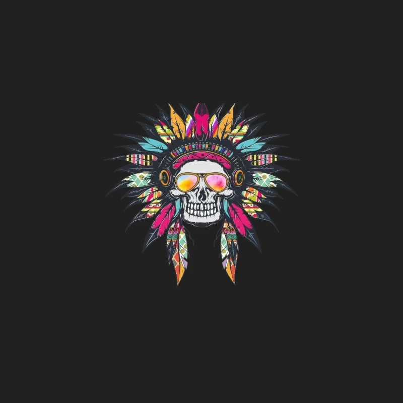 Colorful Skull with Headdress and Sunglasses Bucket Hat