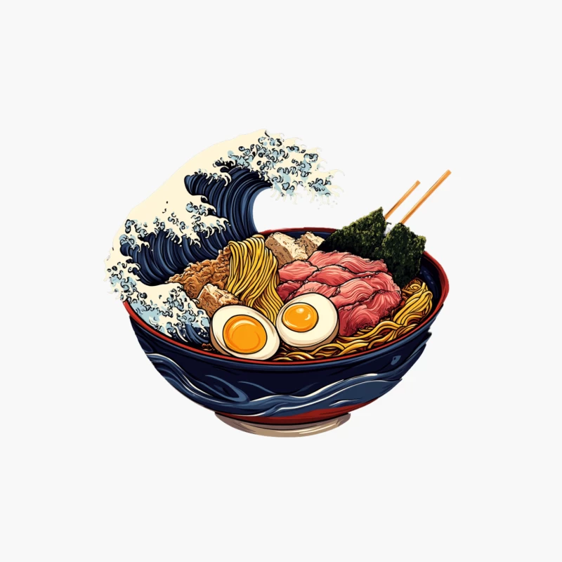Surreal Ramen Bowl with Great Wave Food Art Cotton Tote Bag