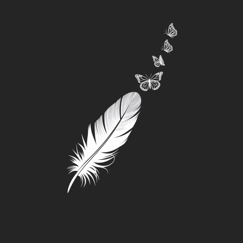 Minimalist Black and White Feather with Butterflies Female Pullover Sweatshirt
