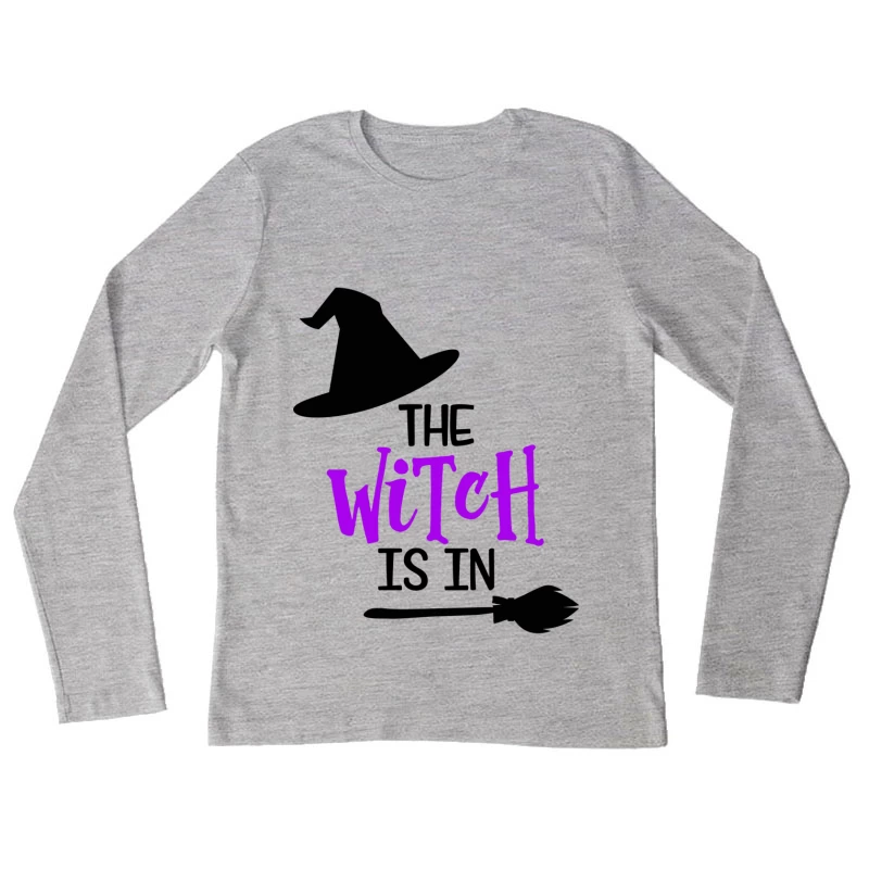Affiche de sorcière avec chapeau et balai Femme Manches Longues T-Shirt