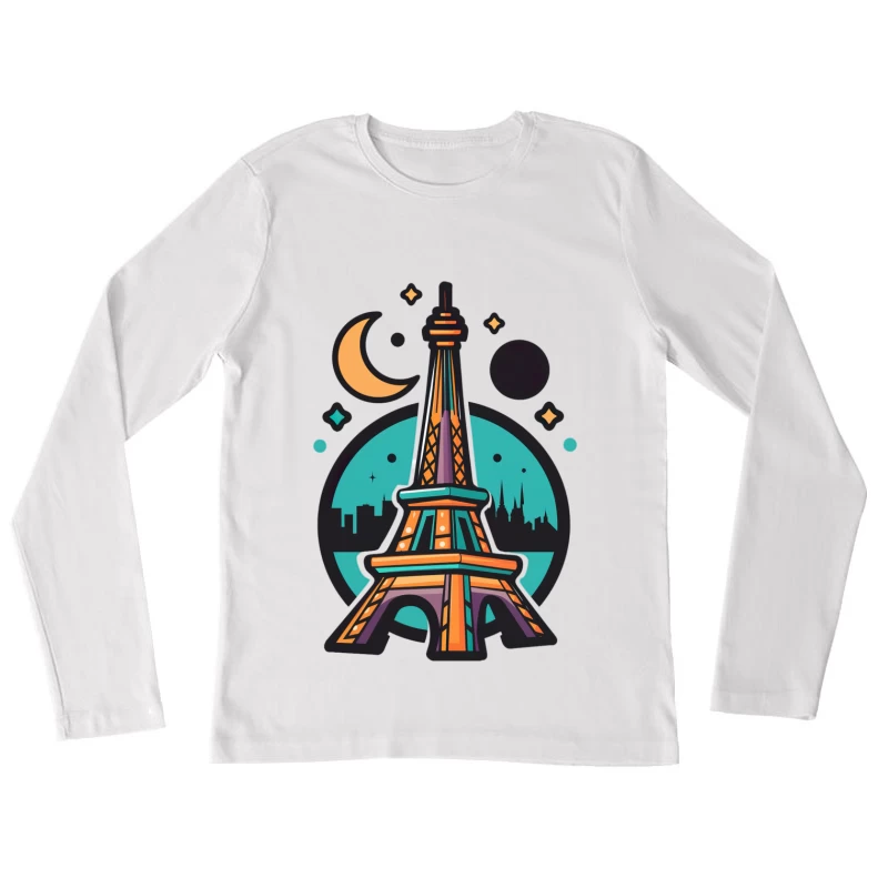 Tour Eiffel stylisée la nuit Femme Manches Longues T-Shirt