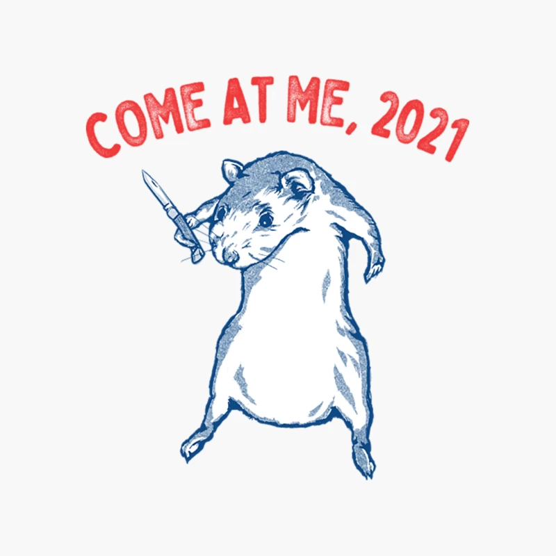 Defiant Cartoon Rat Challenges 2021 with Knife Cotton Tote Bag