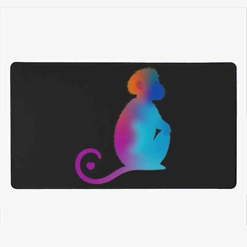 Colorful Gradient Monkey Silhouette with Curled Tail Desk Mat