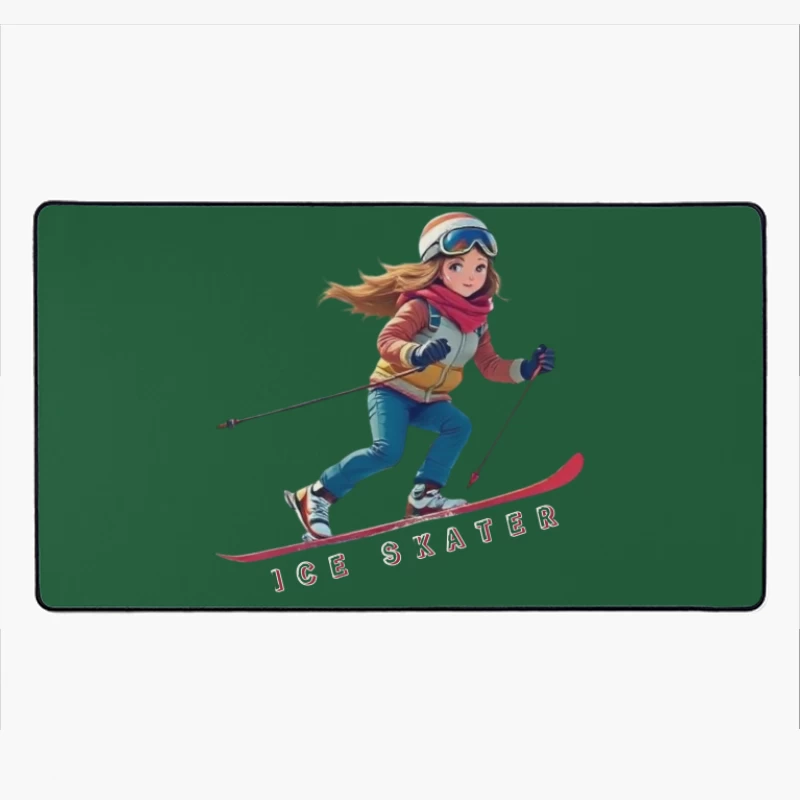 Animated Ice Skater in Winter Sports Gear Desk Mat