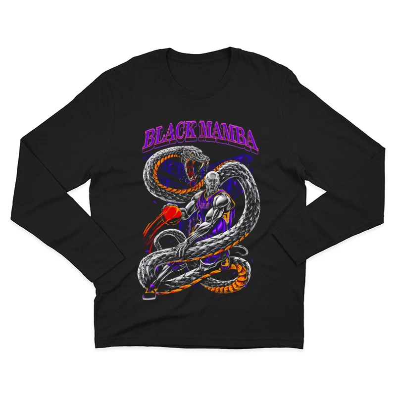 Basketball Illustration of Black Mamba with Snake Male Long Sleeve T-Shirt