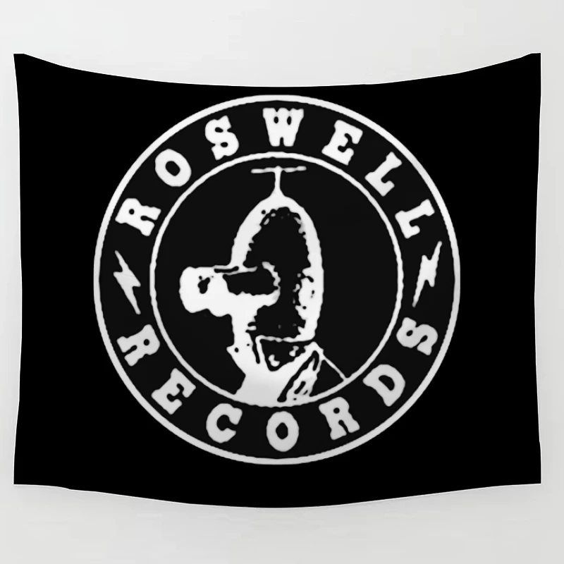 Roswell Records Black and White Circular Logo Tapestry